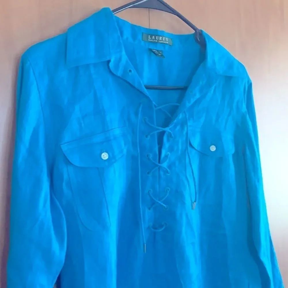 Lauren Ralph Lauren Blue Lace-Up Tunic Top